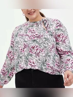 Torrid Georgette bow tie blouse floral long sleeve floral summer feminine 4X